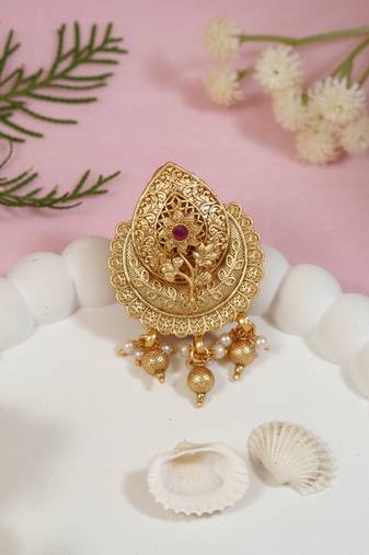 Gold plated traditional design with pearl saree pin/dress pins for women 