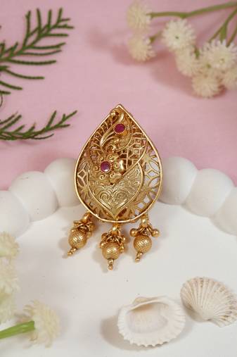 Gold plated traditional design with pearl saree pin/dress pins for women 