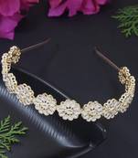 Rajasthani gold plated floral design kundan & pearl sheeshphool/mathapatti/hairband for women