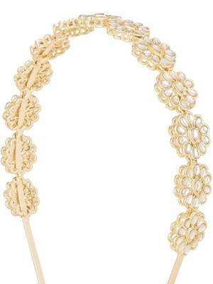 Rajasthani gold plated floral design kundan & pearl sheeshphool/mathapatti/hairband for women 2
