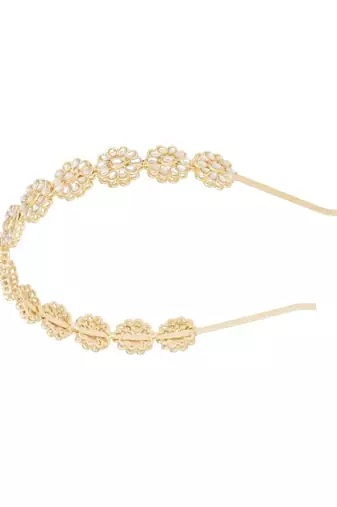 Rajasthani gold plated floral design kundan & pearl sheeshphool/mathapatti/hairband for women