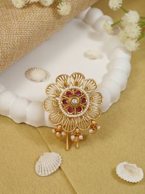 Gold plated traditional floral juda pin/hair brooch/jadai billa with stones and pearl 1