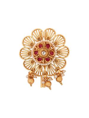 Gold plated traditional floral juda pin/hair brooch/jadai billa with stones and pearl 2