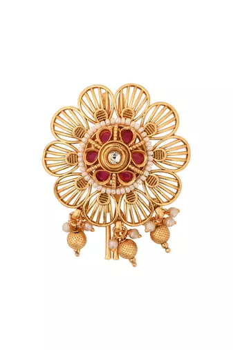 Gold plated traditional floral juda pin/hair brooch/jadai billa with stones and pearl