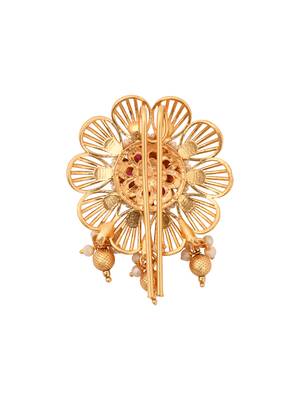 Gold plated traditional floral juda pin/hair brooch/jadai billa with stones and pearl 3