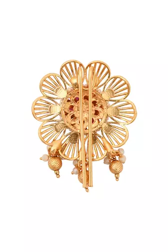 Gold plated traditional floral juda pin/hair brooch/jadai billa with stones and pearl