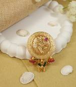 Round gold plated traditional juda pin/hair brooch/jadai billa with leaf pattern and beads