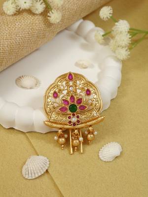 Traditional peacock design gold plated juda pin/hair brooch/jadai billa with stones and pearl for women  1