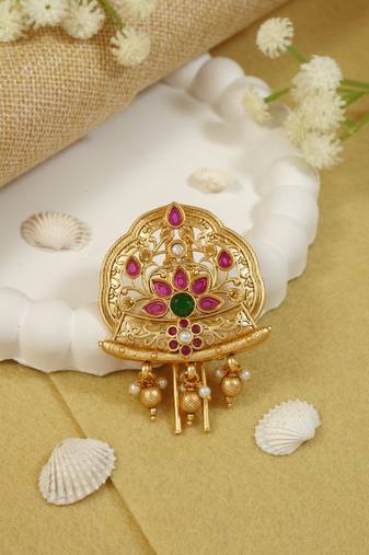 Traditional peacock design gold plated juda pin/hair brooch/jadai billa with stones and pearl for women 