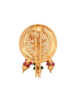 Round gold plated traditional juda pin/hair brooch/jadai billa with leaf pattern and beads 3