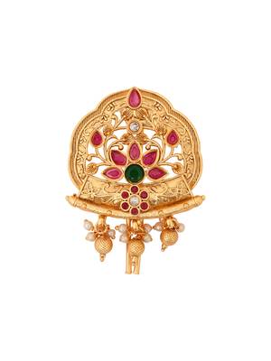 Traditional peacock design gold plated juda pin/hair brooch/jadai billa with stones and pearl for women  2