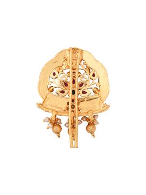 Traditional peacock design gold plated juda pin/hair brooch/jadai billa with stones and pearl for women  3