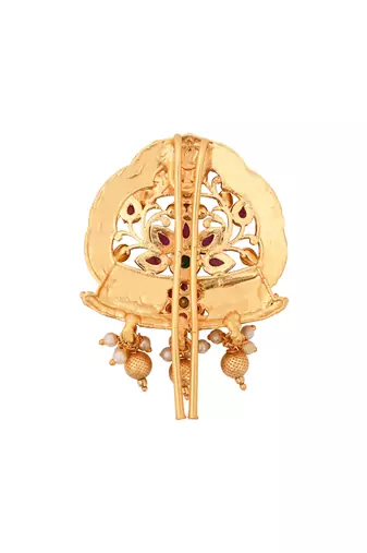 Traditional peacock design gold plated juda pin/hair brooch/jadai billa with stones and pearl for women 