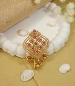 Antique gold plated traditional square juda pin/hair brooch/jadai billa with floral motif and stones for women 
