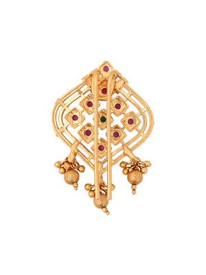 Antique gold plated traditional square juda pin/hair brooch/jadai billa with floral motif and stones for women  3