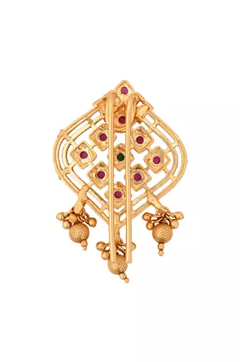 Antique gold plated traditional square juda pin/hair brooch/jadai billa with floral motif and stones for women 