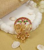 Tree motif juda pin/hair brooch/jadai billa in gold plated traditional with accents and dangling pearls for women 