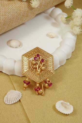 Hexagon design juda pin/hair brooch/jadai billa with stones and detailing for traditional looks for women 