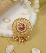 Antique round juda pin/hair brooch/jadai billa with stones, pearls and filigree craftwork for women 
