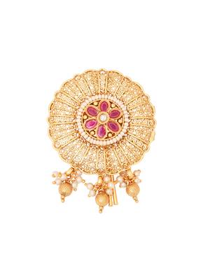 Antique round juda pin/hair brooch/jadai billa with stones, pearls and filigree craftwork for women  2