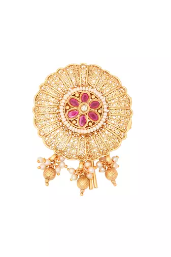 Antique round juda pin/hair brooch/jadai billa with stones, pearls and filigree craftwork for women 