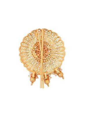 Antique round juda pin/hair brooch/jadai billa with stones, pearls and filigree craftwork for women  3