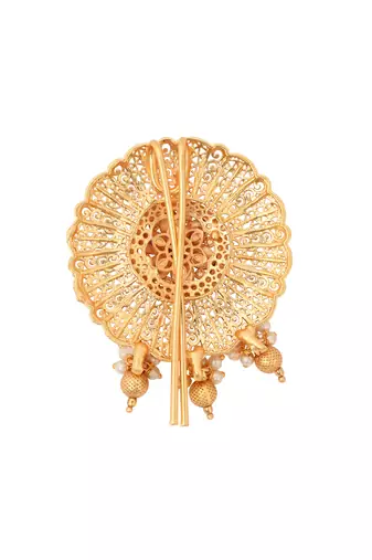 Antique round juda pin/hair brooch/jadai billa with stones, pearls and filigree craftwork for women 