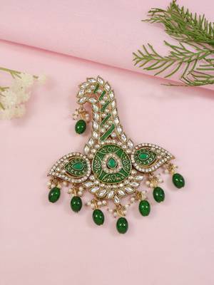 Gold plated traditional stone pearl drop safa kalangi brooch for groom/men/dulha pagadi 1