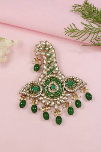 Gold plated traditional stone pearl drop safa kalangi brooch for groom/men/dulha pagadi