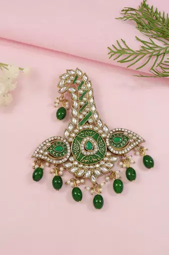 Gold plated traditional stone pearl drop safa kalangi brooch for groom/men/dulha pagadi