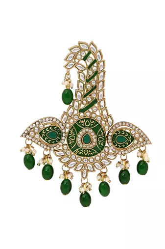 Gold plated traditional stone pearl drop safa kalangi brooch for groom/men/dulha pagadi