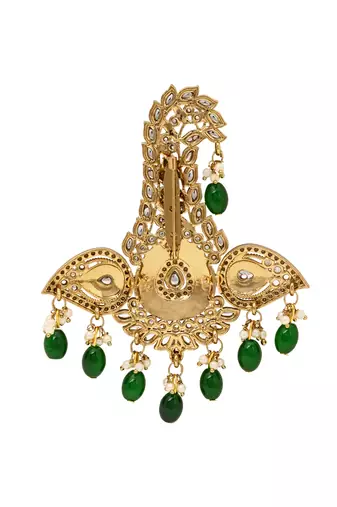 Gold plated traditional stone pearl drop safa kalangi brooch for groom/men/dulha pagadi