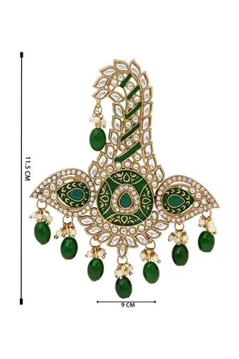 Gold plated traditional stone pearl drop safa kalangi brooch for groom/men/dulha pagadi