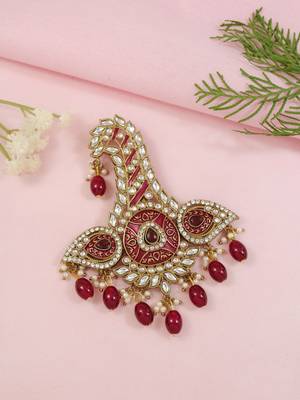 Gold plated traditional stone pearl drop safa kalangi brooch for groom/men/dulha pagadi  1