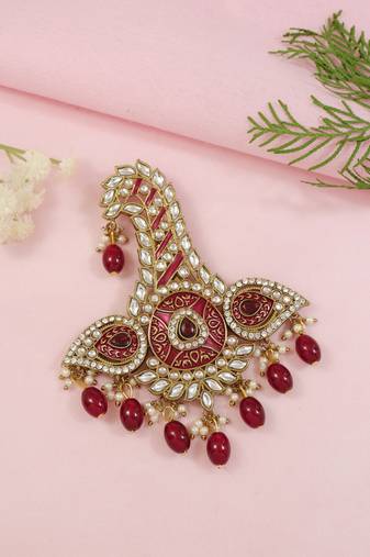Gold plated traditional stone pearl drop safa kalangi brooch for groom/men/dulha pagadi 