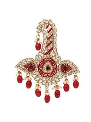 Gold plated traditional stone pearl drop safa kalangi brooch for groom/men/dulha pagadi  2