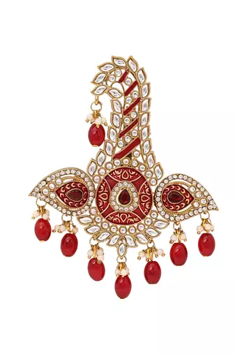 Gold plated traditional stone pearl drop safa kalangi brooch for groom/men/dulha pagadi 