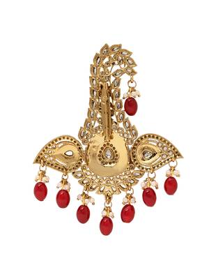 Gold plated traditional stone pearl drop safa kalangi brooch for groom/men/dulha pagadi  3