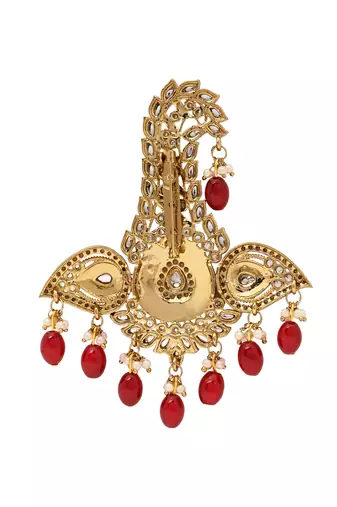 Gold plated traditional stone pearl drop safa kalangi brooch for groom/men/dulha pagadi 