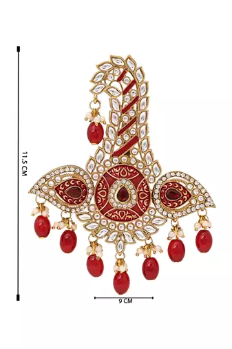 Gold plated traditional stone pearl drop safa kalangi brooch for groom/men/dulha pagadi 