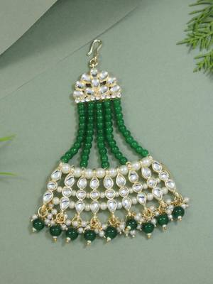 Gold plated mughal beautiful long pearl kundan jhumar passa/jhoomar maang tikka for women  1