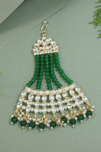 Gold plated mughal beautiful long pearl kundan jhumar passa/jhoomar maang tikka for women 