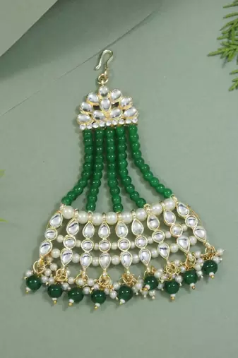 Gold plated mughal beautiful long pearl kundan jhumar passa/jhoomar maang tikka for women 