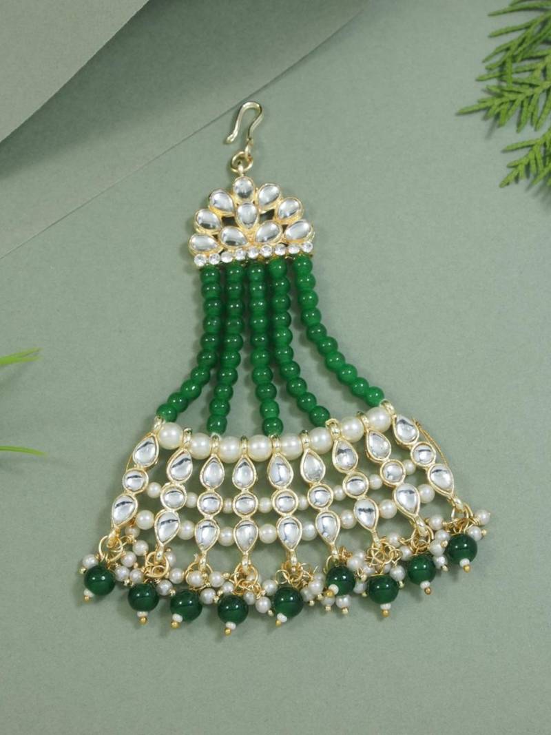 Gold plated mughal beautiful long pearl kundan jhumar passa/jhoomar maang tikka for women 