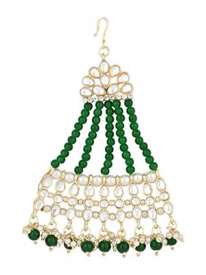 Gold plated mughal beautiful long pearl kundan jhumar passa/jhoomar maang tikka for women  2