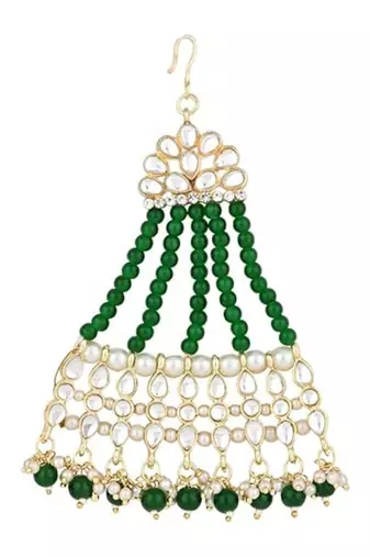 Gold plated mughal beautiful long pearl kundan jhumar passa/jhoomar maang tikka for women 