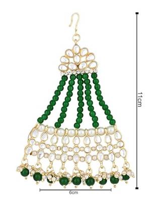 Gold plated mughal beautiful long pearl kundan jhumar passa/jhoomar maang tikka for women  3