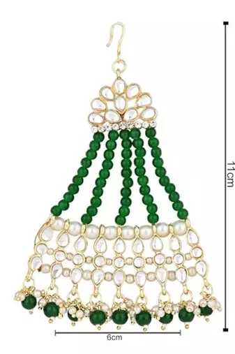Gold plated mughal beautiful long pearl kundan jhumar passa/jhoomar maang tikka for women 
