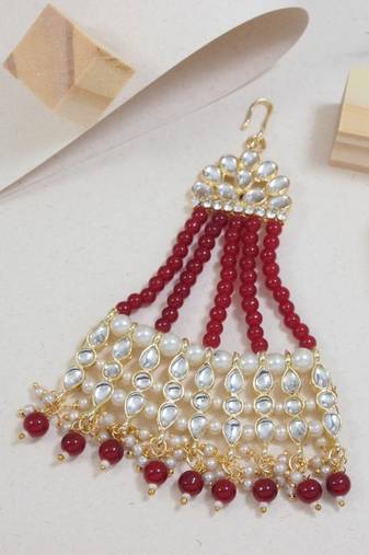 Gold plated mughal beautiful long pearl kundan jhumar passa/jhoomar maang tikka head accessory for women 