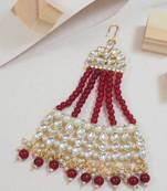 Gold plated mughal beautiful long pearl kundan jhumar passa/jhoomar maang tikka head accessory for women 